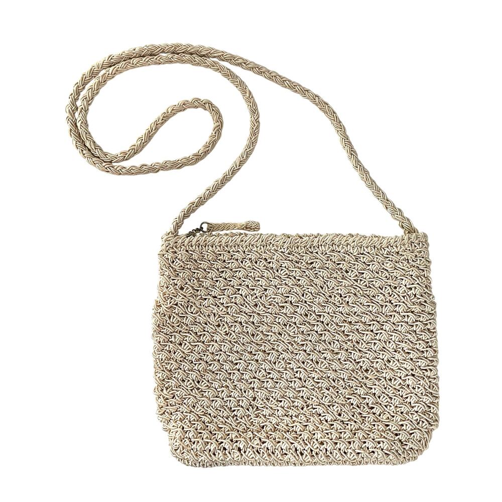Vintage Beige Crochet Crossbody Purse: Y2K, 2000s
